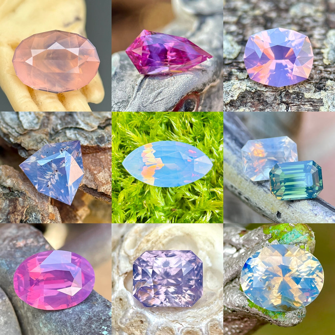 Opalescent Sapphires from all origins in Pink, Purple, Blue, and Green.