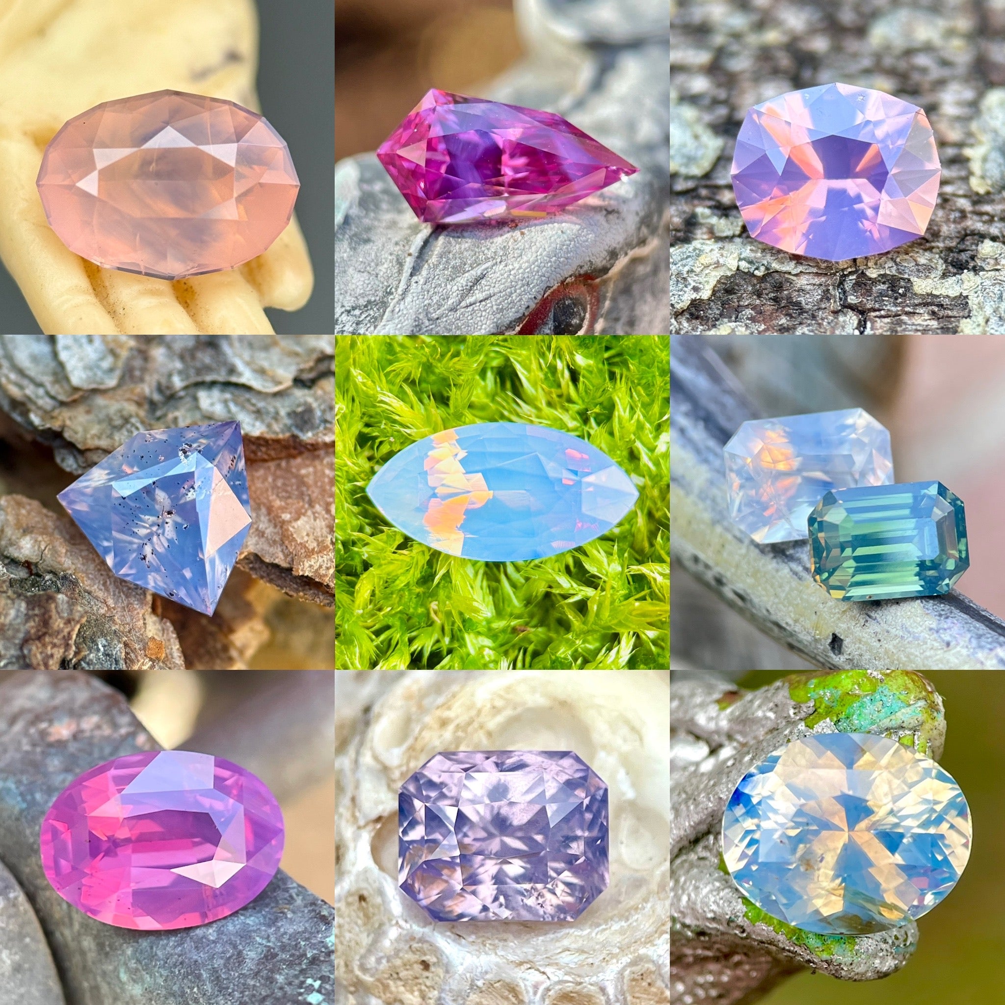 Opalescent Sapphires from all origins in Pink, Purple, Blue, and Green.