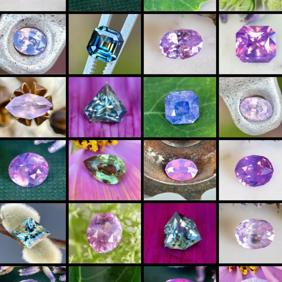 Group of colorful natural sapphires in various shapes, cuts, and origins