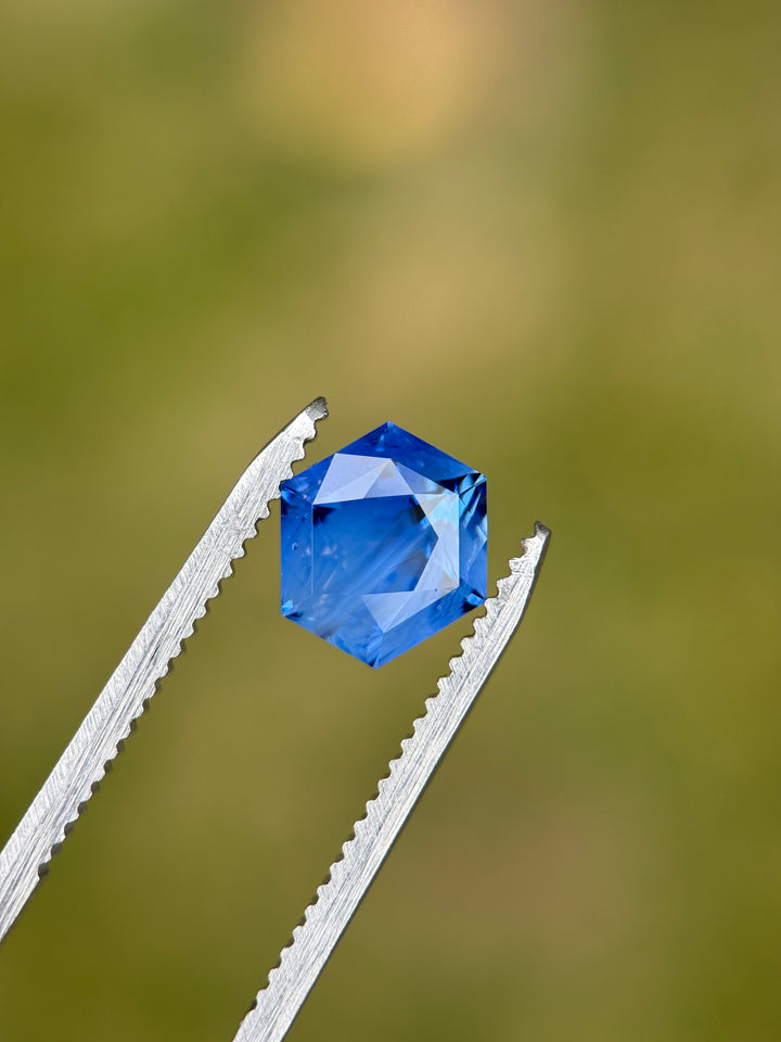 3.09CT Sapphire: Opalescent Royal Blue Precision Custom Hexagonal Mix Cut