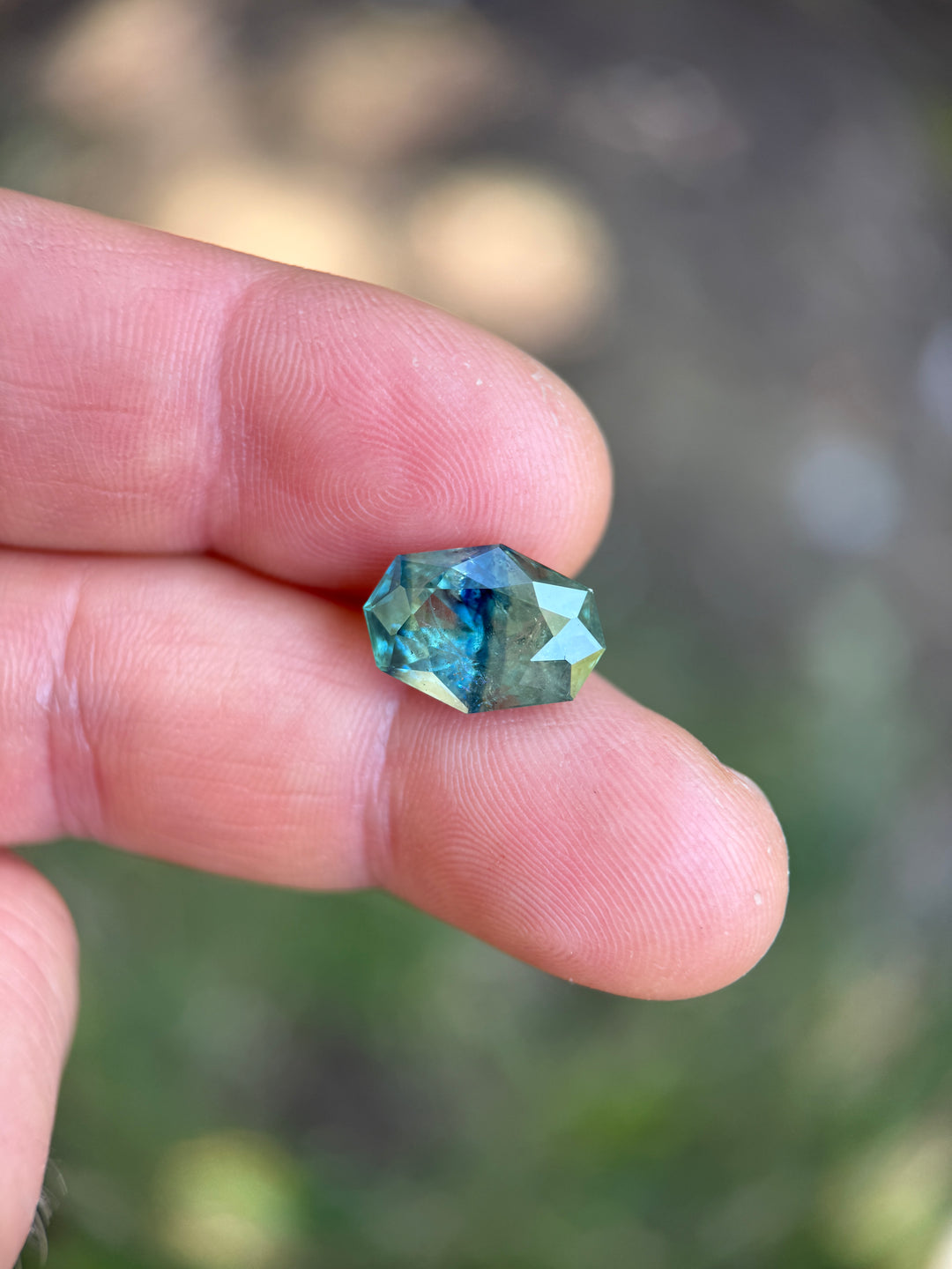 8.00CT Sapphire: Earthy Blue Green Parti Custom Octagonal Brilliant Cut