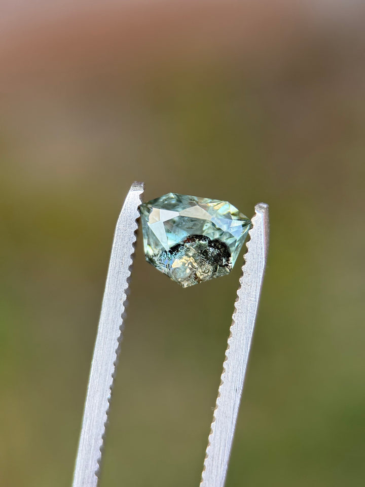 1.69CT Sapphire: Icy Green Blue Grey Parti Custom Shield Cut
