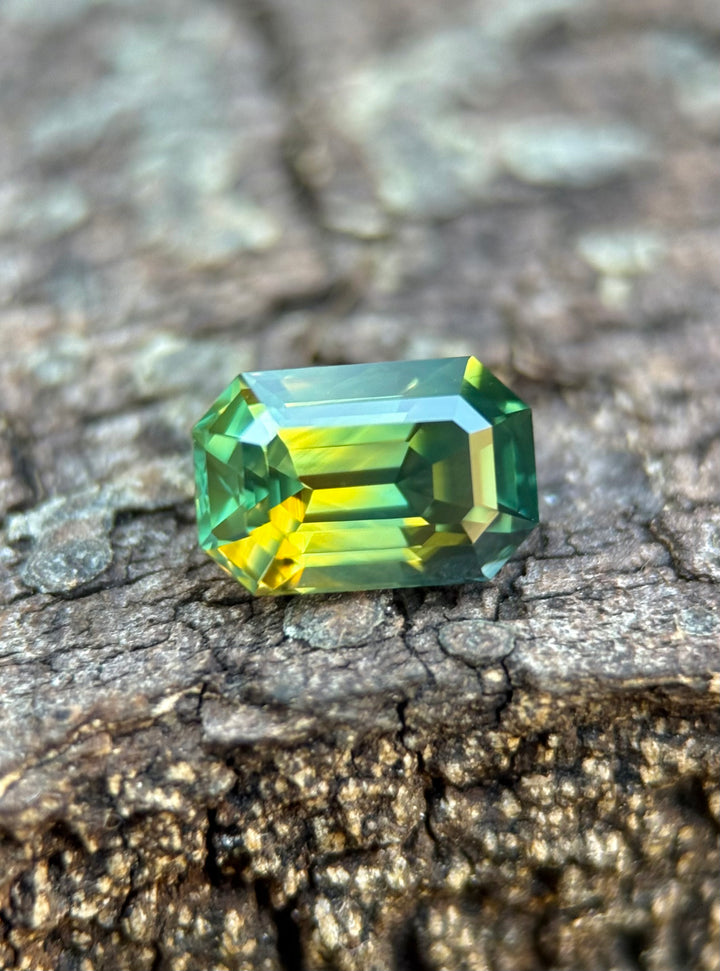 2.03CT Sapphire: Golden Yellow Green Parti Precision Emerald Cut