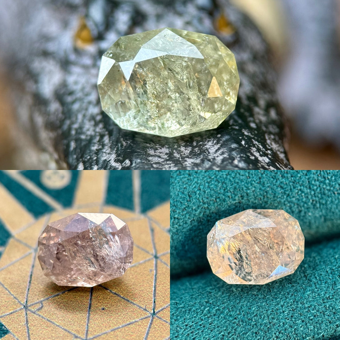 2.28CT Sapphire: Earthy Green Color shift to Earthy Faint Pink Peach Custom Oval Brilliant