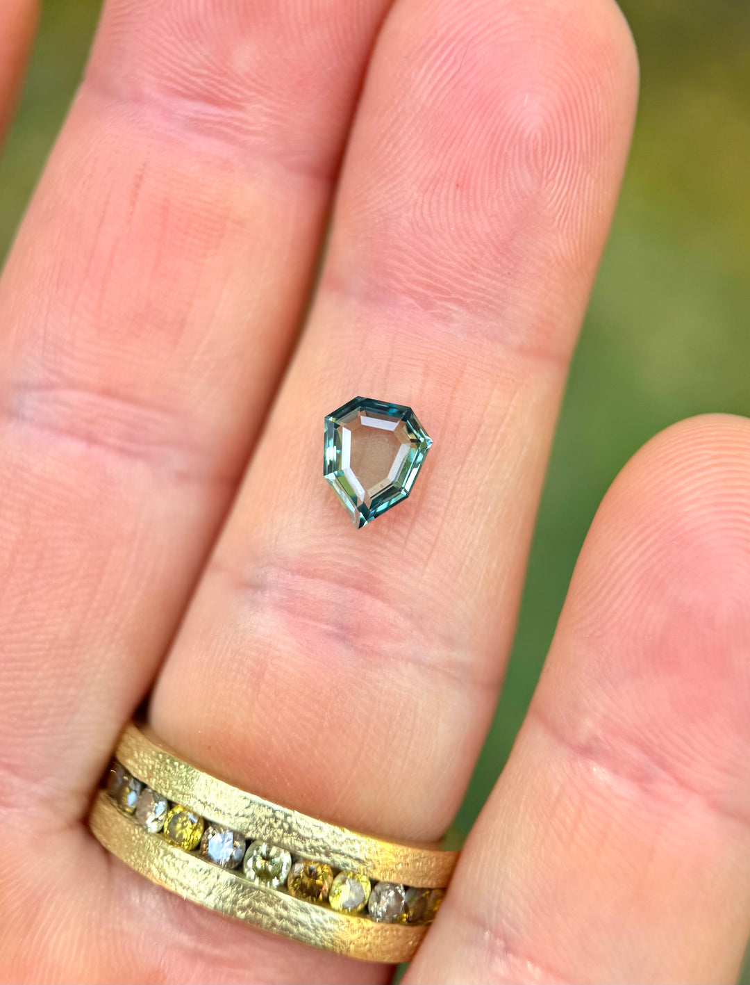 1.62CT Sapphire: Teal Blue Green Precision Custom Shield Step Portrait Cut