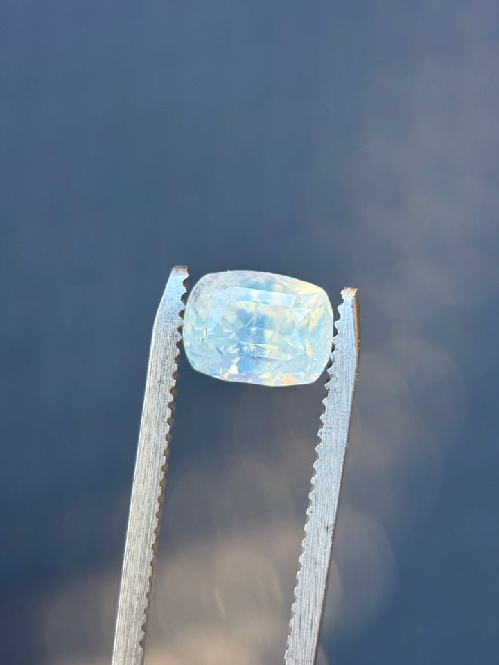 2.59CT Sapphire: Opalescent White Custom Elongated Concave Cushion Mixed Cut