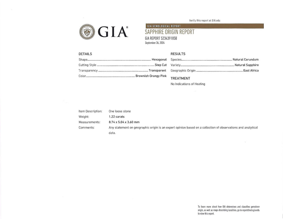 GIA of 1.22 CT Sapphire