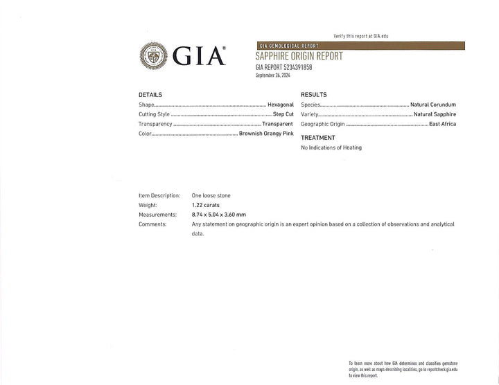 GIA of 1.22 CT Sapphire