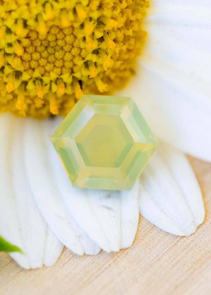 1.23CT Sapphire: Opalescent Yellow Green Precision Hexagonal Tablet Cut