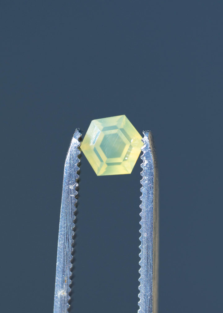 1.23CT Sapphire: Opalescent Yellow Green Precision Hexagonal Tablet Cut
