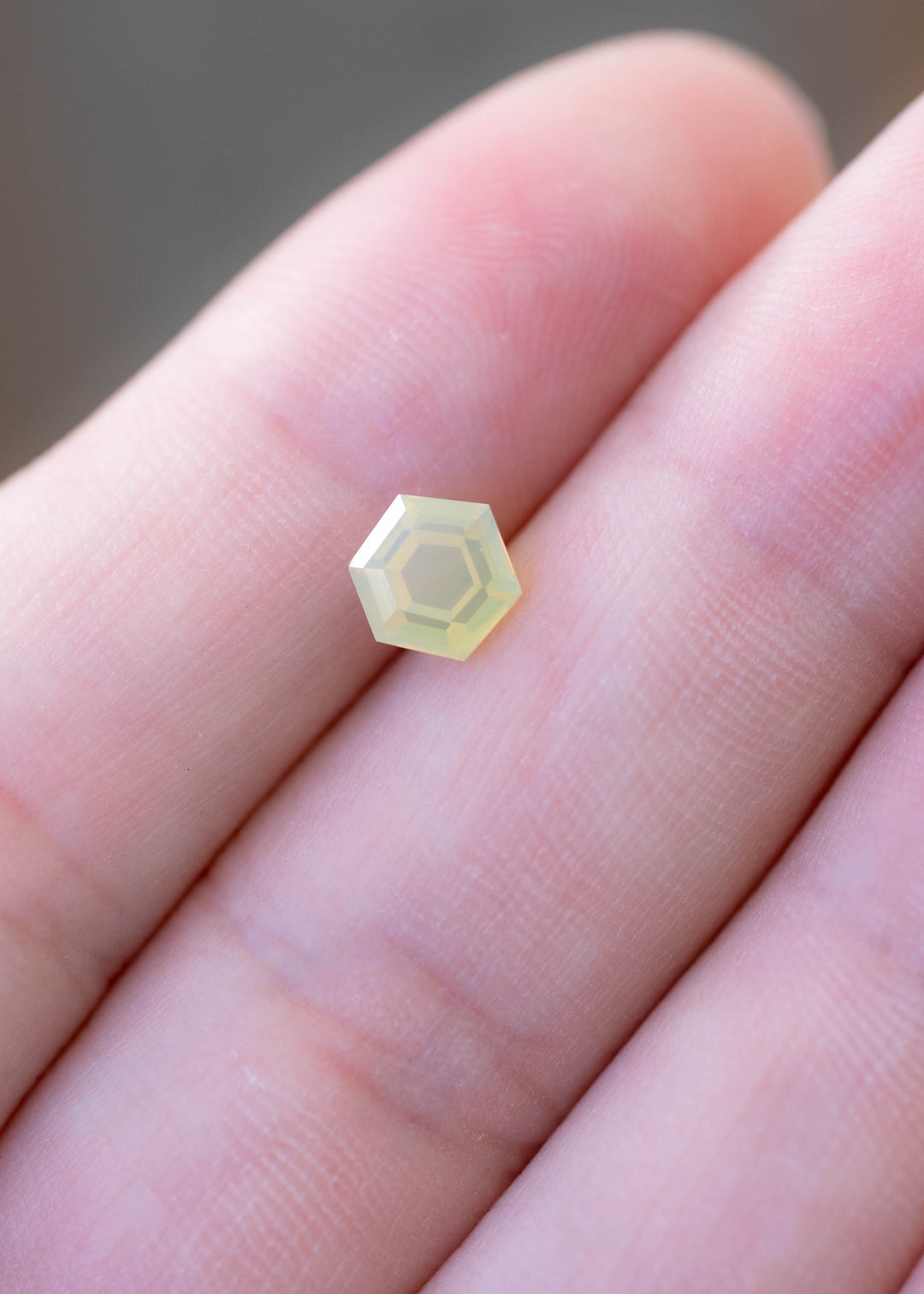 1.23CT Sapphire: Opalescent Yellow Green Precision Hexagonal Tablet Cut