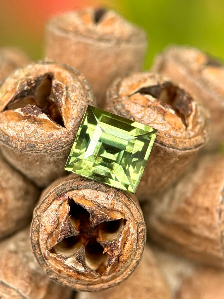 1.04ct Sapphire: Olive Green Antique Style Carre Cut