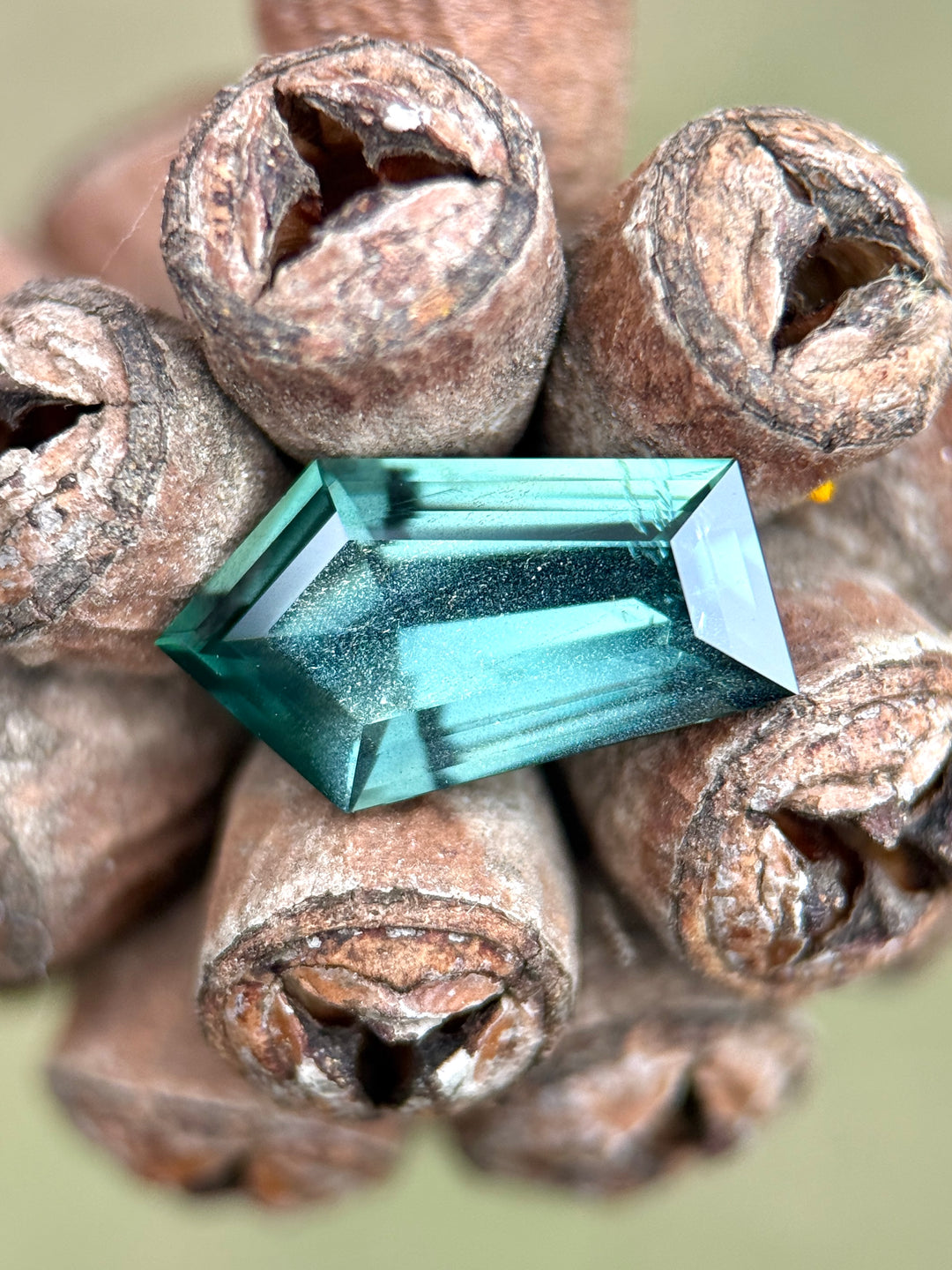 2.85CT Sapphire: Forest Bluish Green Precision Custom Freeform Geometric Step Cut