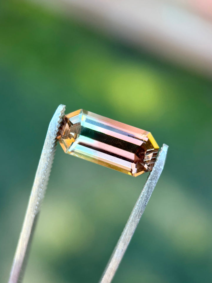 7.65CT Tourmaline: Bi Color Greenish Peach Orangish Pink Precision Elongated Emerald Cut