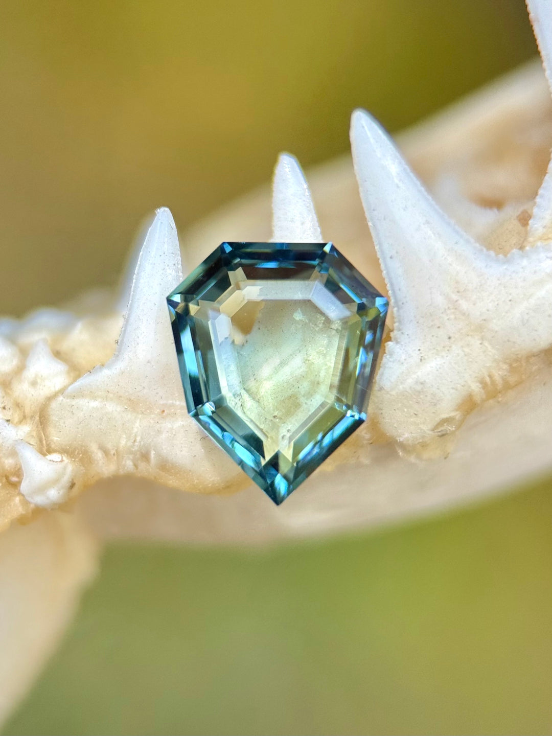 1.62CT Sapphire: Teal Blue Green Precision Custom Shield Step Portrait Cut