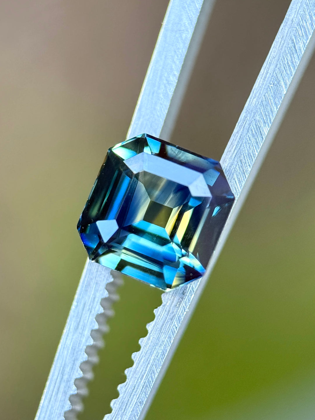 2.05CT Sapphire: Parti Yellow Teal Blue Green Precision Custom Antique Squared Emerald Cut