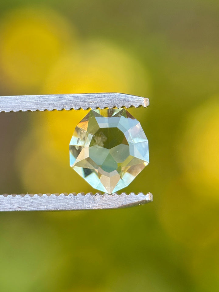1.55CT Sapphire: Seafoam Teal Green Custom Low Profile Shield Mix Cut