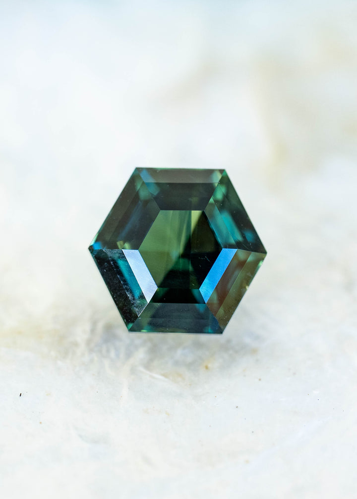 2.06CT Sapphire: Teal Forest Green Custom Hexagonal Step Cut