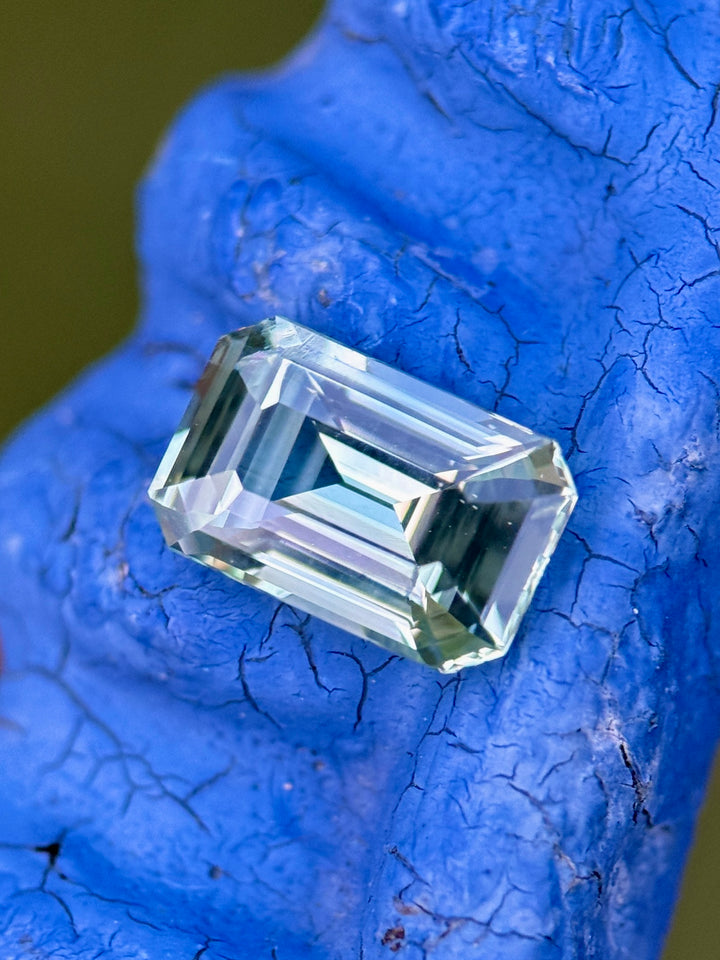 2.52 carat mint green sapphire shown face-up, displaying bright green color and natural brilliance from Sakaraha, Madagascar.