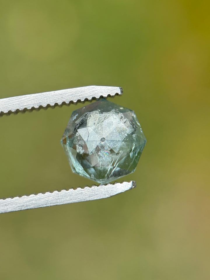 3.60CT Sapphire: Sage Teal Blue Green Antique Style Precision Custom Octagon Rose Cut
