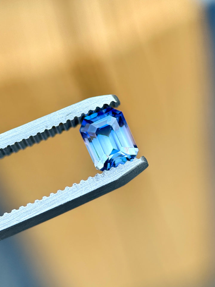 1.04CT Sapphire: Royal Blue And Colorless Parti Emerald Cut