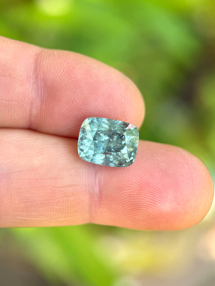 7.49CT Sapphire: Seafoam Blue Green Salt + Pepper Elongated Cushion Mix Cut