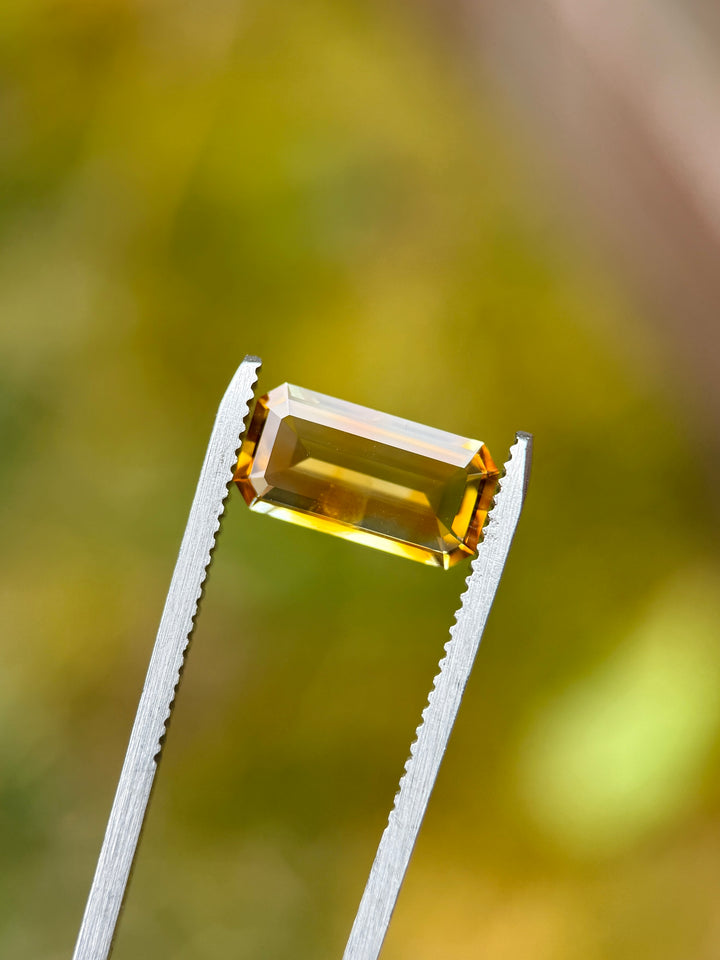 2.93CT Sapphire: Orange Yellow Colorless Banded Parti Low Profile Elongated Emerald Cut
