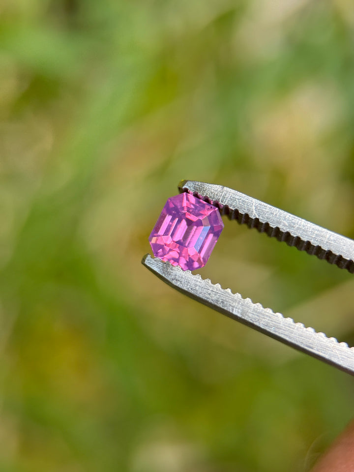 1.05CT Sapphire: Vivid Purplish Pink Opalescent Precision Emerald Cut