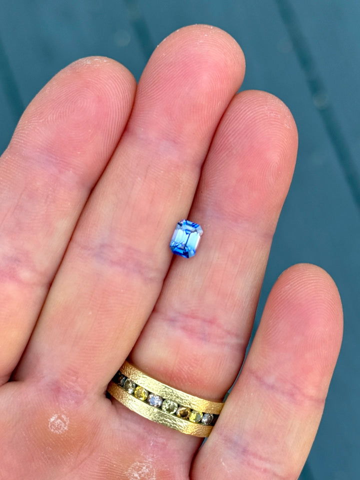 1.04CT Sapphire: Royal Blue And Colorless Parti Emerald Cut