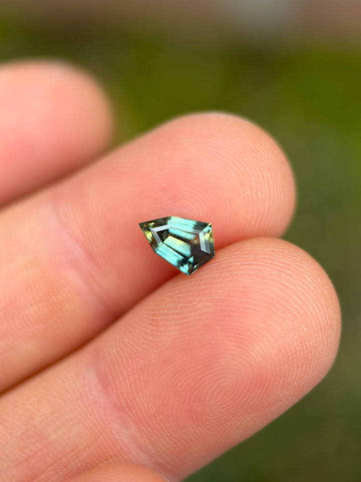 1.27CT Sapphire: Yellow Teal Blue Green Parti Custom Shield Step Cut
