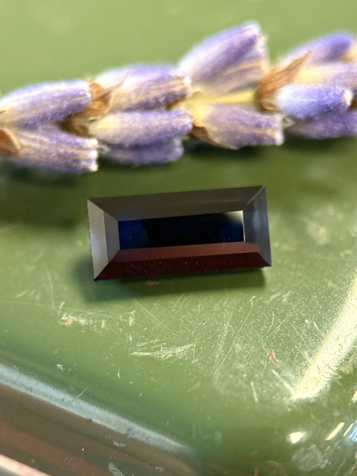 1.54CT Sapphire: Midnight Blue Black Elongated Baguette Step Cut