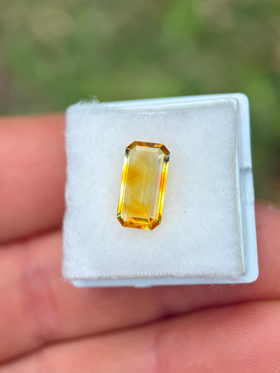 2.93CT Sapphire: Orange Yellow Colorless Banded Parti Low Profile Elongated Emerald Cut