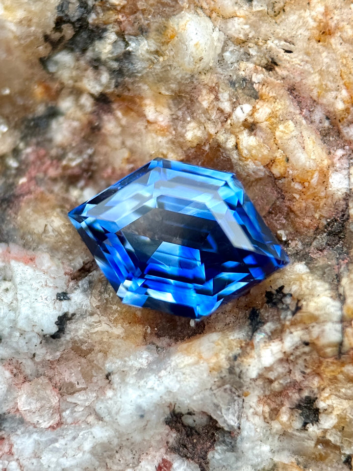 2.03CT Sapphire: Royal Blue Parti Precision Custom Elongated Hexagon Step Cut