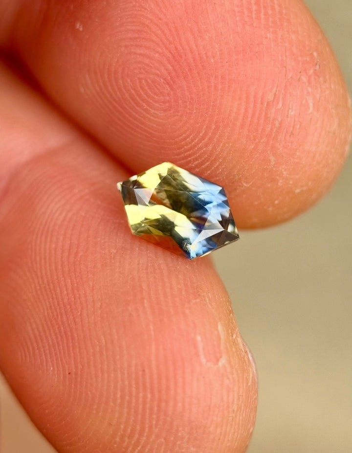 1.57CT Sapphire: Bi-Color Parti Elongated Hexagon Mix Cut