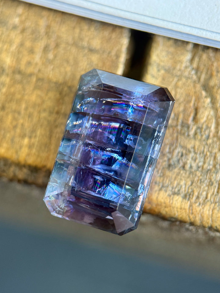 18.04CT Tanzanite: Teal Blue Violet Custom Octagonal Step Cut
