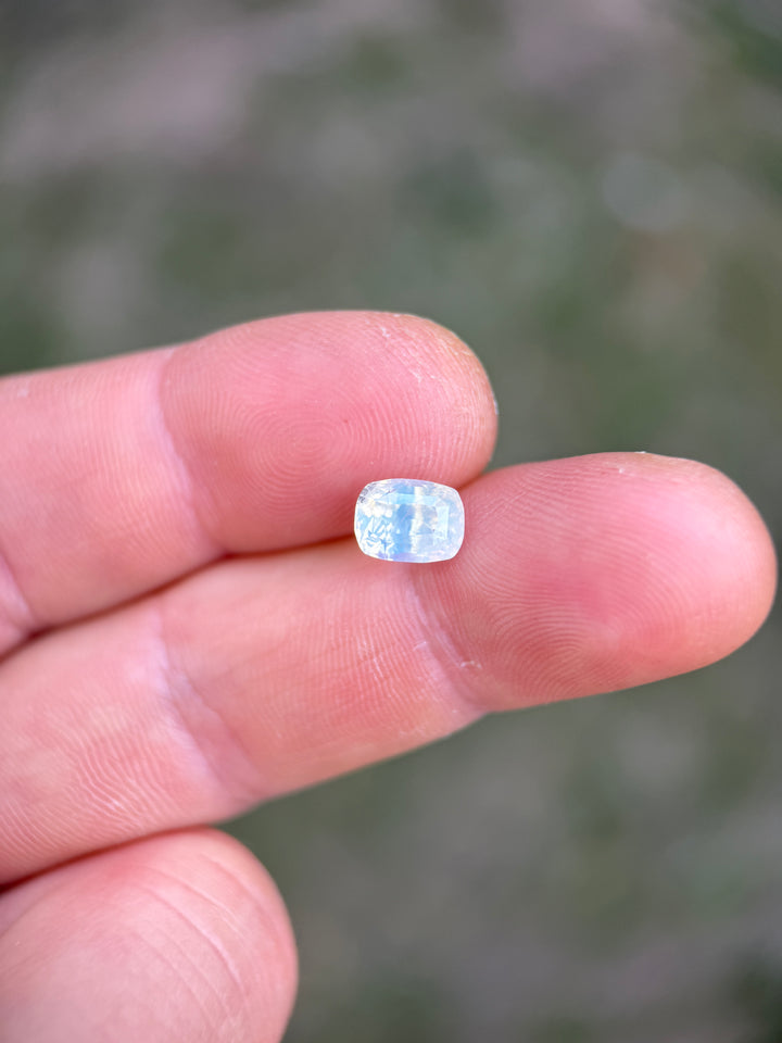 2.59CT Sapphire: Opalescent White Custom Elongated Concave Cushion Mixed Cut
