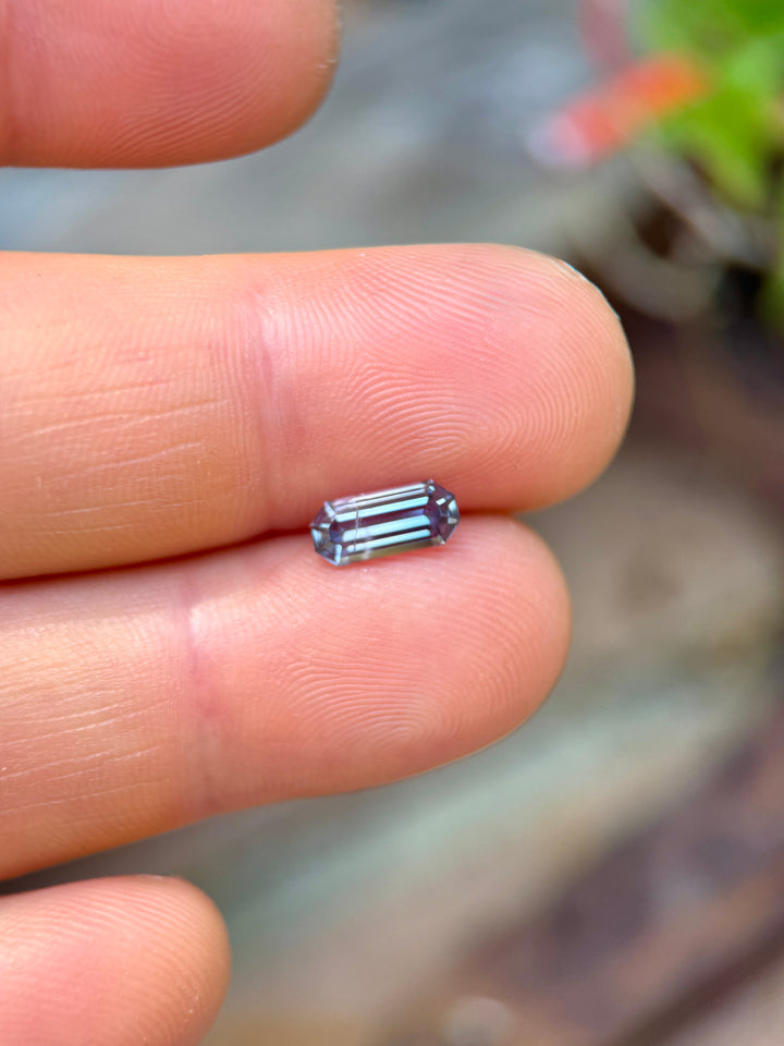 1.45CT Sapphire: Gradient Steely Purple Color Shift Elongated Custom Emerald Cut