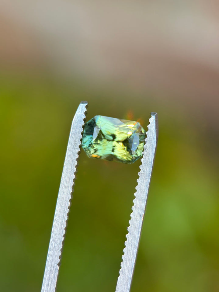 2.01CT Sapphire: Yellow Teal Blue Green Parti Precision Octagon Radiant Cut