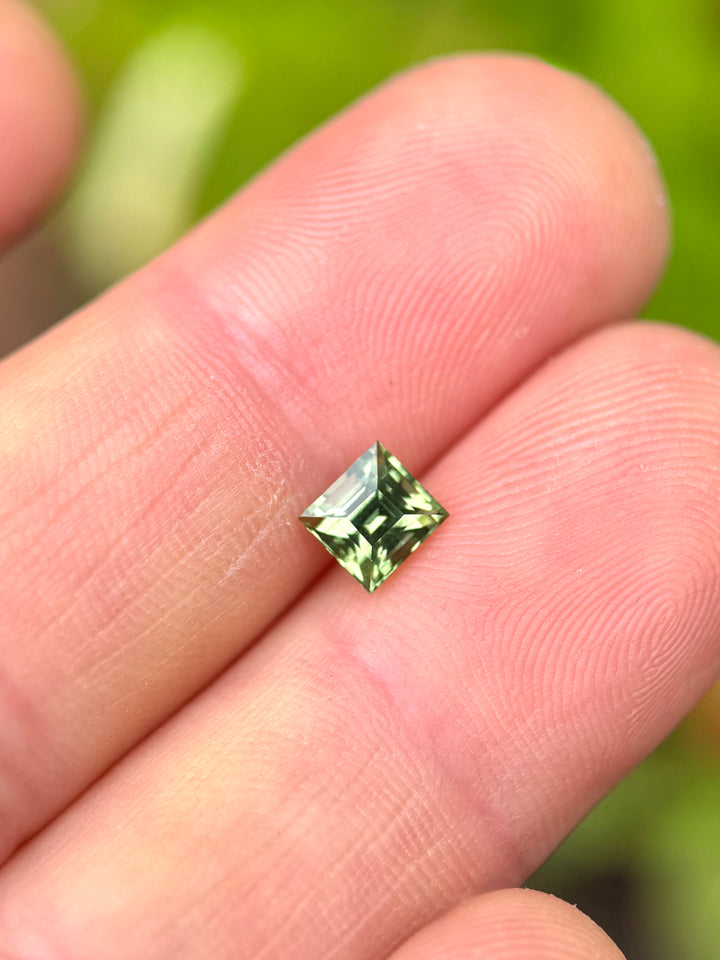 1.04ct Sapphire: Olive Green Antique Style Carre Cut