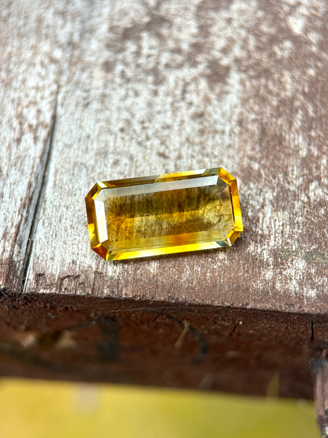 2.93CT Sapphire: Orange Yellow Colorless Banded Parti Low Profile Elongated Emerald Cut