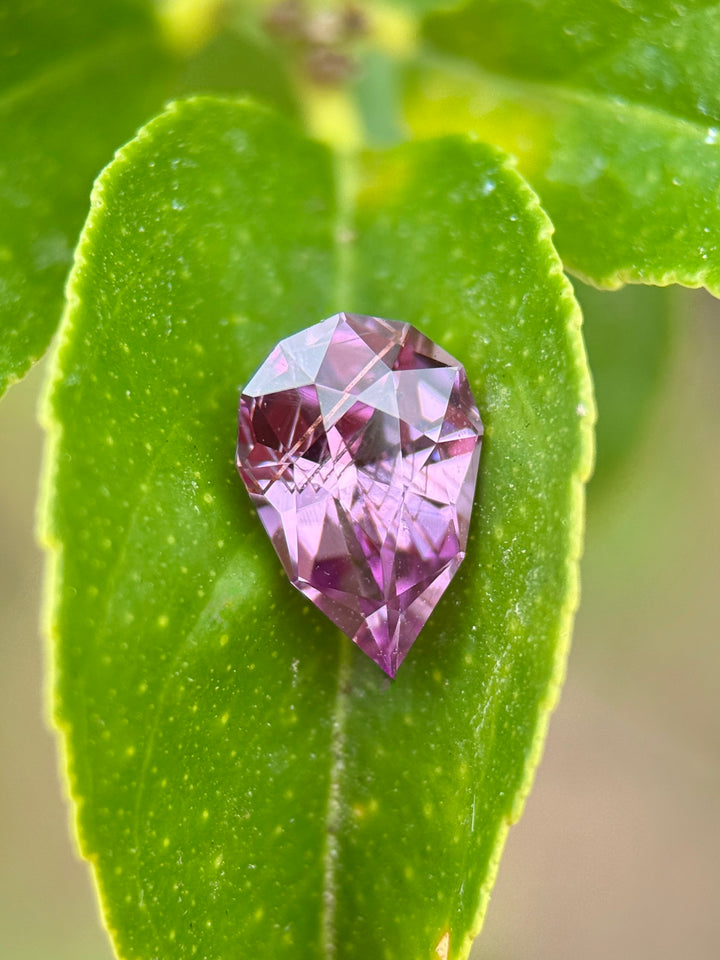 1.62CT Sapphire: Rutilated Rose Pink Precision Custom Geo Pear Mix Cut