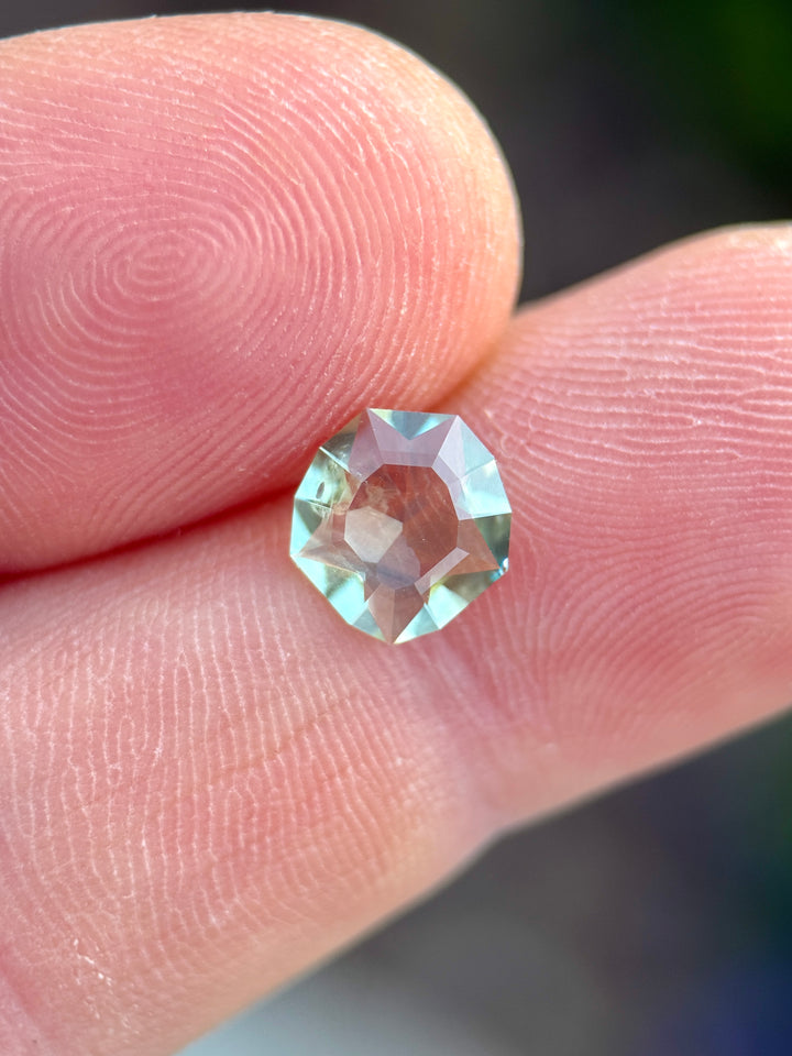 1.55CT Sapphire: Seafoam Teal Green Custom Low Profile Shield Mix Cut