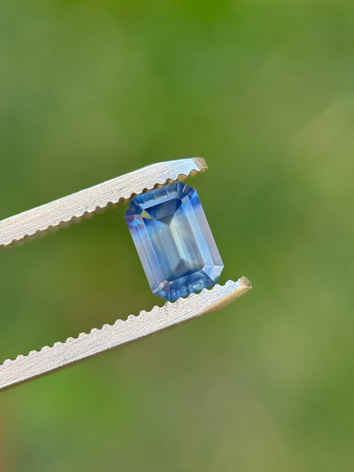 1.16CT Sapphire: Grey Denim Blue Parti Precision Emerald Cut