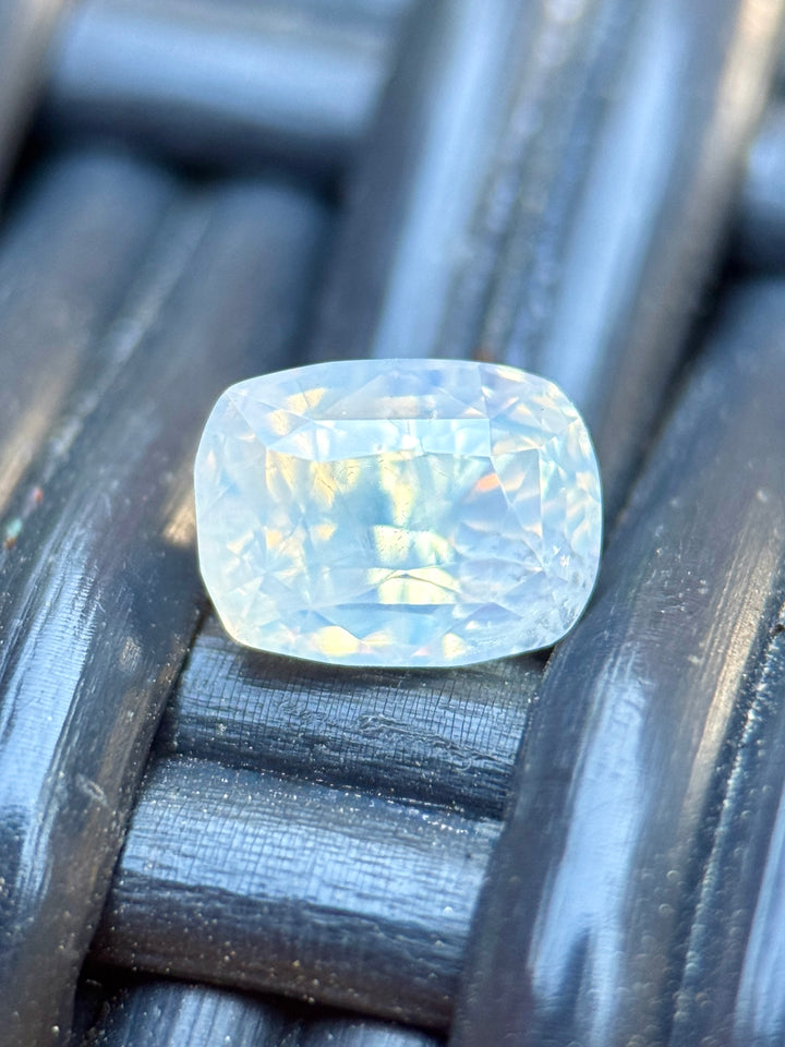 2.59CT Sapphire: Opalescent White Custom Elongated Concave Cushion Mixed Cut