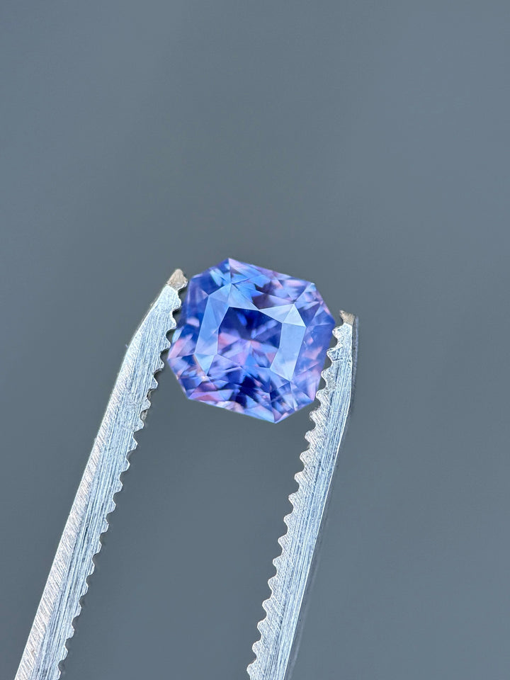1.31CT Sapphire: Opalescent Vivid Pinkish Blue Purple Precision Custom Squared Octagon Radiant Cut