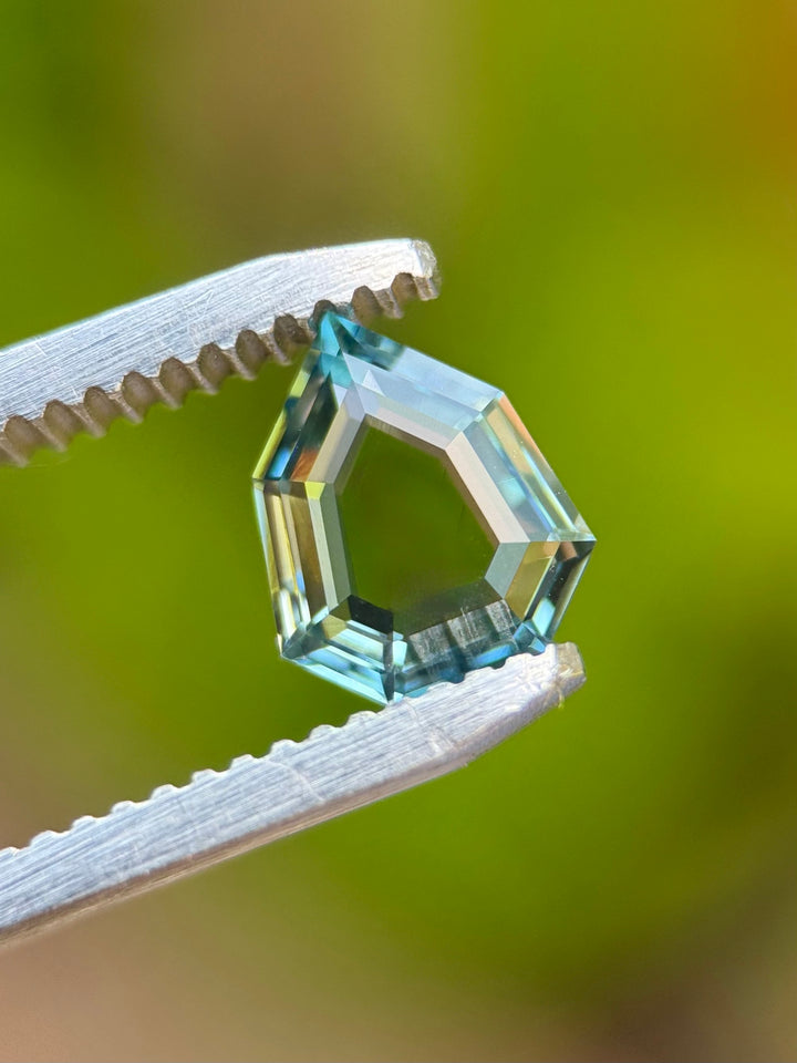 1.62CT Sapphire: Teal Blue Green Precision Custom Shield Step Portrait Cut