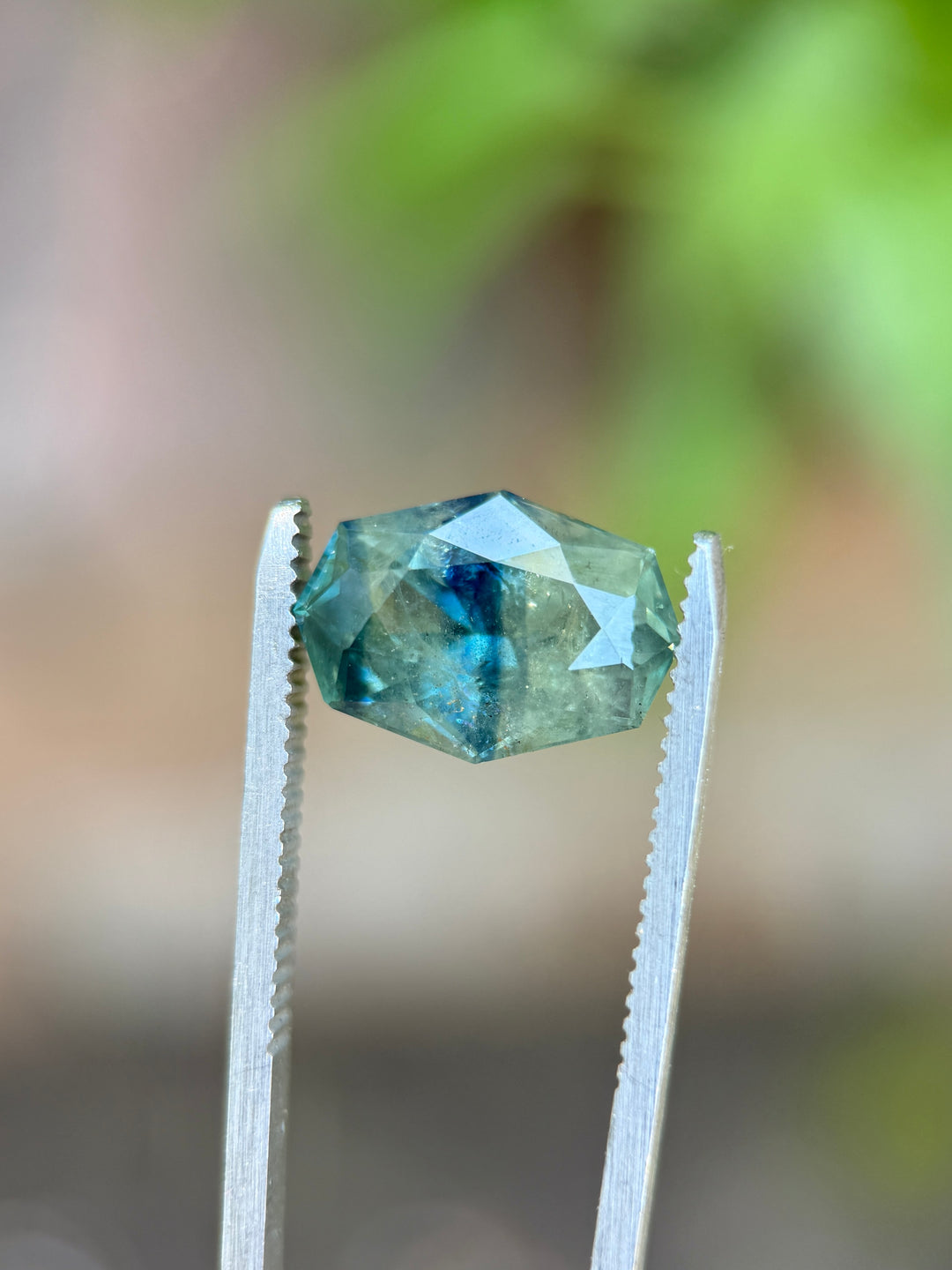 8.00CT Sapphire: Earthy Blue Green Parti Custom Octagonal Brilliant Cut