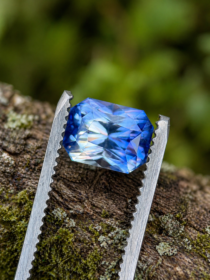 3.05CT Sapphire: Blue And Colorless Parti Precision Custom Radiant Cut