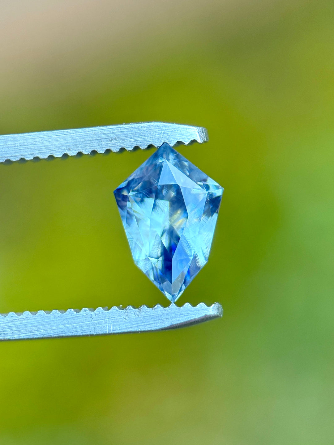 2.05CT Sapphire: Opalescent Gradient White Blue Parti Precision Custom Shield Mixed Cut