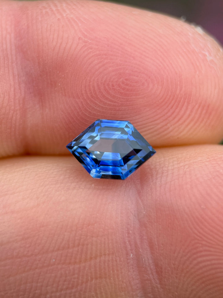 2.03CT Sapphire: Royal Blue Parti Precision Custom Elongated Hexagon Step Cut